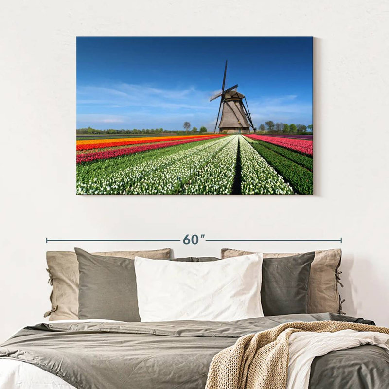 Moulin à vent et tulipes Alvord, H 32 po x l 48 po