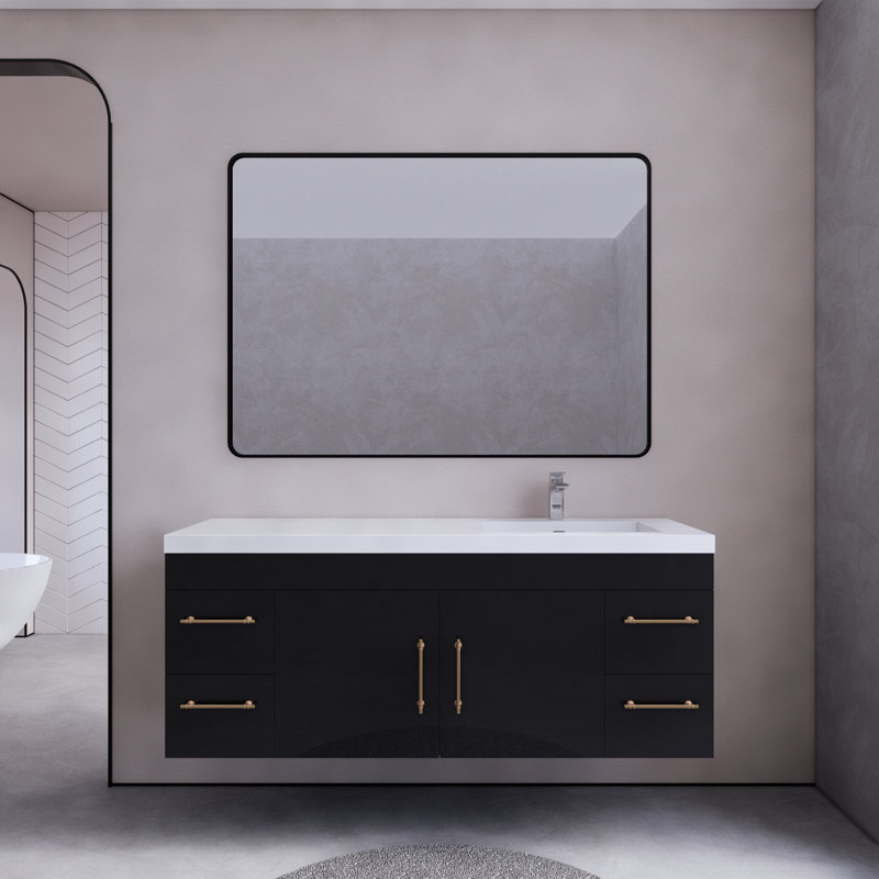 59.06'' Single Bathroom Vanity with Acrylic Top, Glossy Black