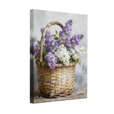 Plants & Flowers Lilac And White Flowers In Wicker Basket