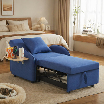 Sleeper Sofa Chair Bed, 3 In 1 Convertible Sofa Chair With With Adjustable Backrest & Foldable Table & USB, Type-C, Adjustable Recliner, Armchair For Living Room Bedroom Apartment Small Space,Darkblue
