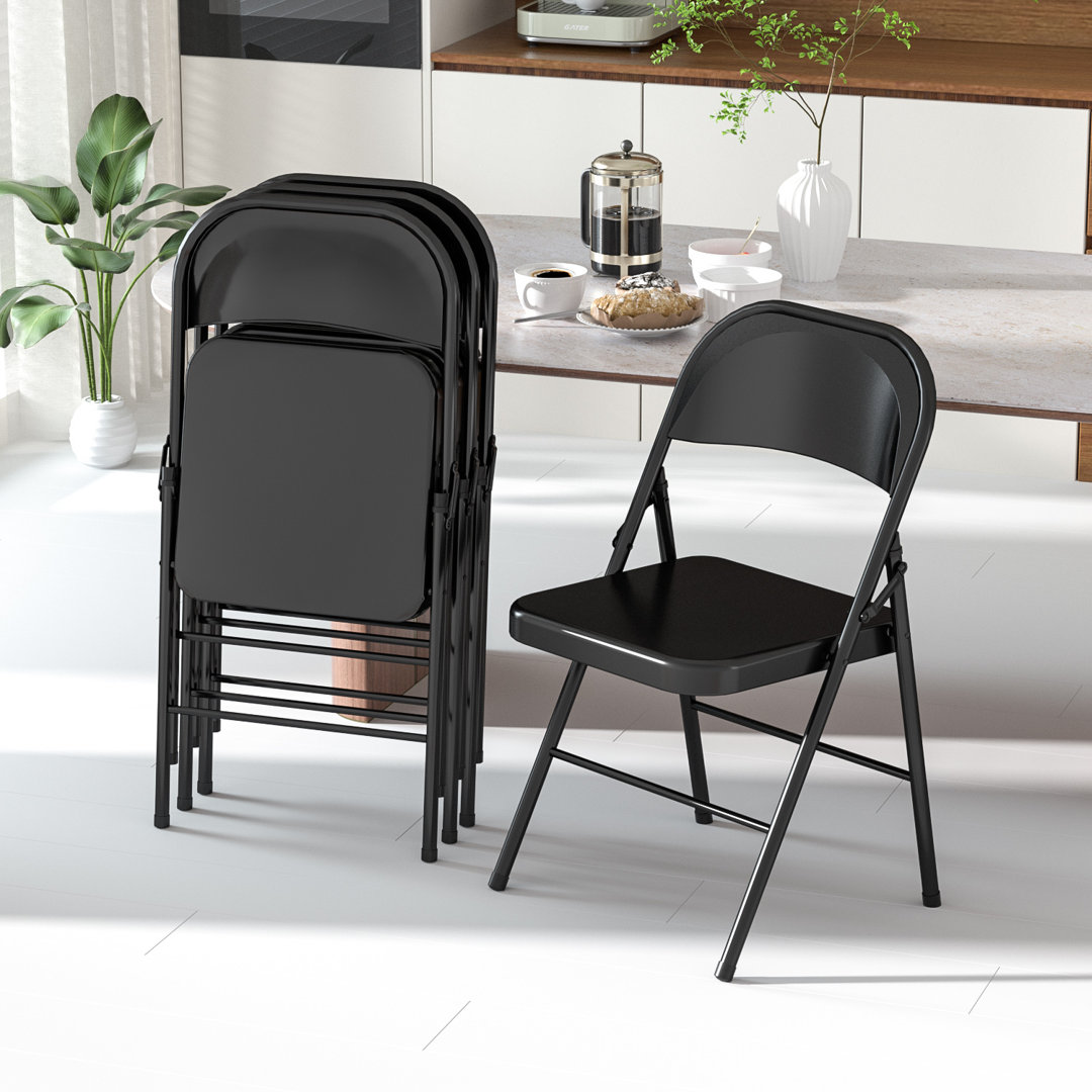 30'' Metal Folding Chair Steackable Foldable Back Chairs, Set Of 4 (Set of 4) Inbox Zero 