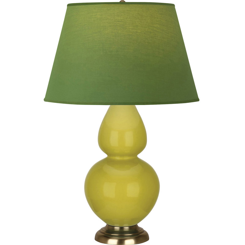 Lampe de table double gourde en céramique, Thé vert / taupe, Citron glacé / laiton, Laiton