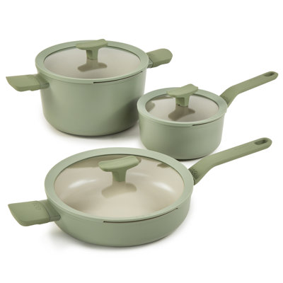 BergHOFF Balance 6Pc Nonstick Ceramic Cookware Set With Glass Lid, Recycled Aluminum, Moonmist