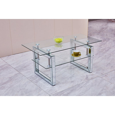 Rectangular Coffee Table With Glass Table Topand Shelf