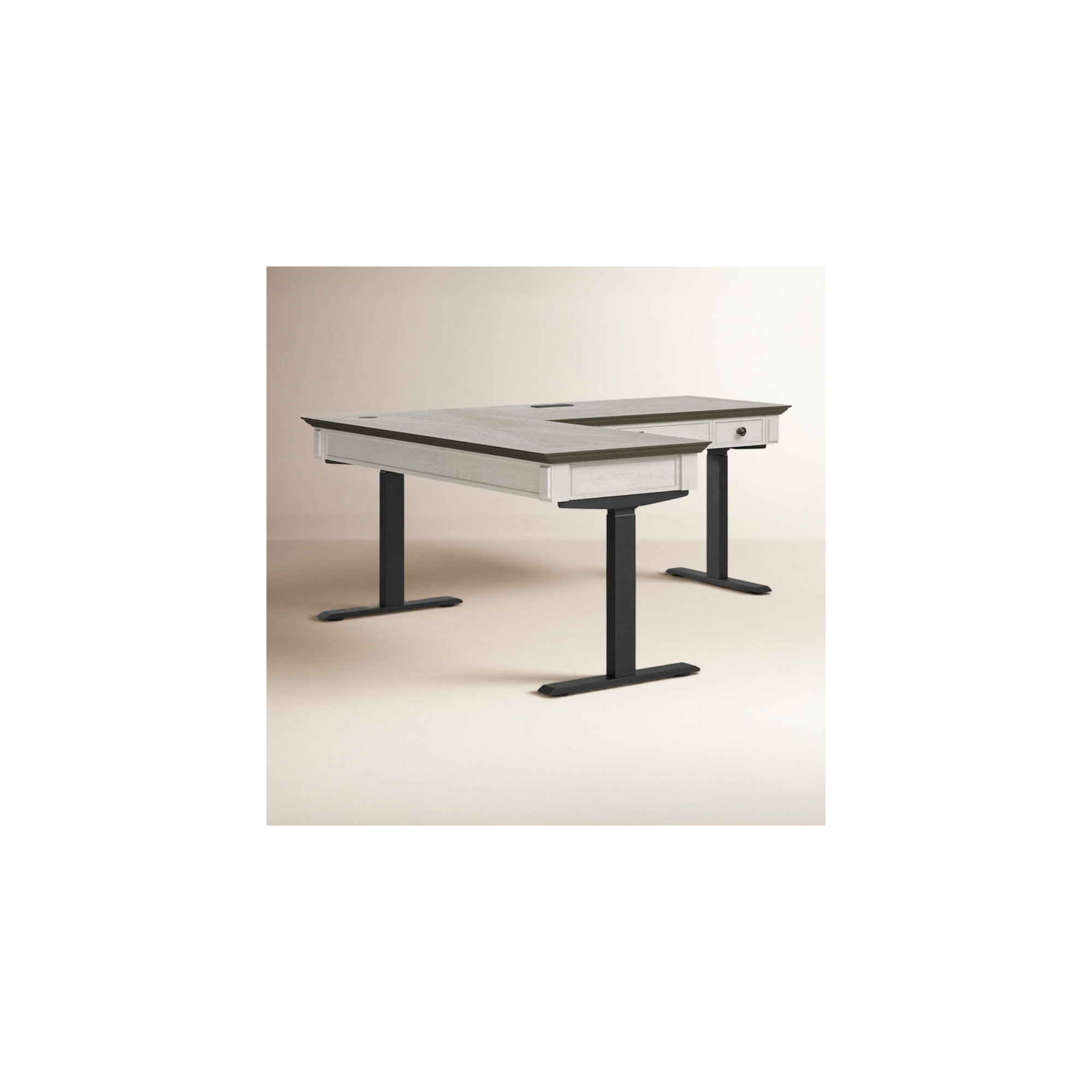 Emelia L-Shaped Yes Standing Desk, White/Ash Brown