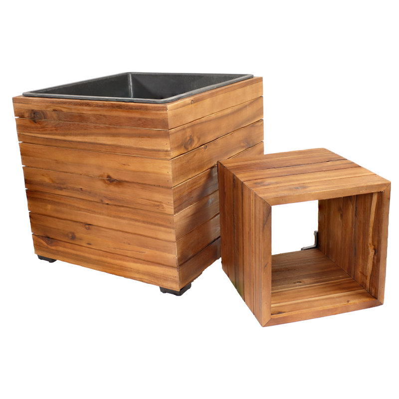 Boîte à fleurs en bois d'acacia anthracite avec doublure Bozzuto, Brun