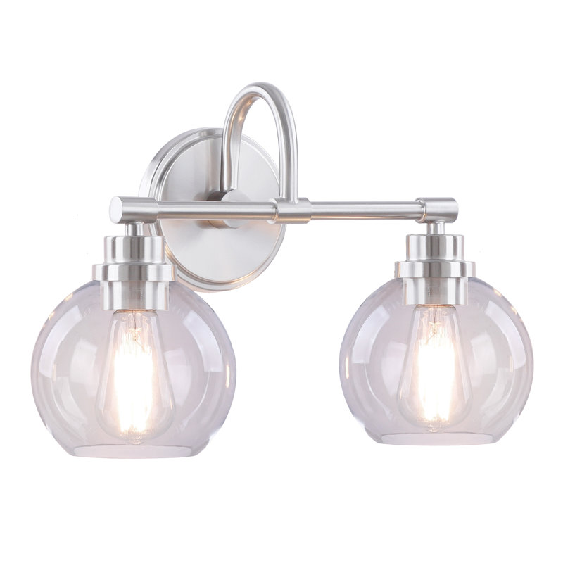 16.5" Brushed Nickel 2-Light Vanity Light with Clear Glass Shades