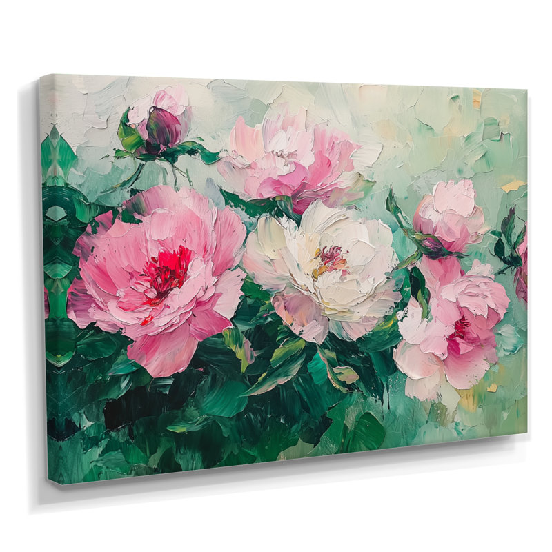 Harmonie de pivoines vertes - art mural pivoines, H 12 po x l 20 po, Toile tendue, Ne s’applique pas