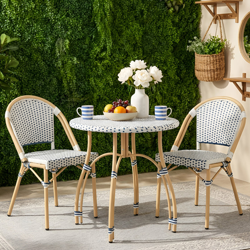 Chaises d'appoint de salle à manger d'extérieur en polyéthylène (PE) Altesa, Bleu/Blanc