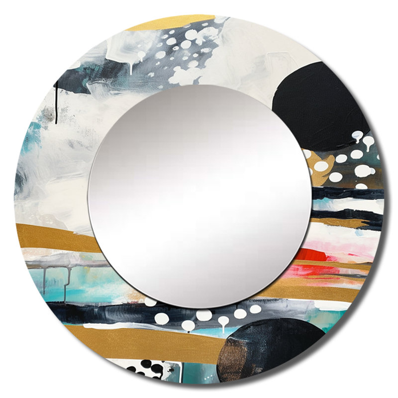 Publio, découverte de la magie de Boho II - miroir décoratif abstrait, miroir mural rond noir, impression d'art en métal