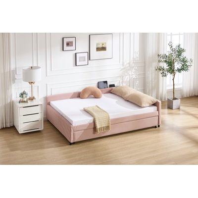 Upholstered Daybed With Trundle,Sturdy Wooden Bed Frame, Modern Diamond Grid Design,For Bedroom, Guest Room