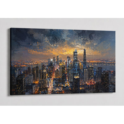 Grande nuit, horizon de la ville, art mural sur toile, bâtiments urbains modernes, vue aérienne, salon, chambre, bureau, impression sur toile 24 x 36 pouces - prête à être accrochée