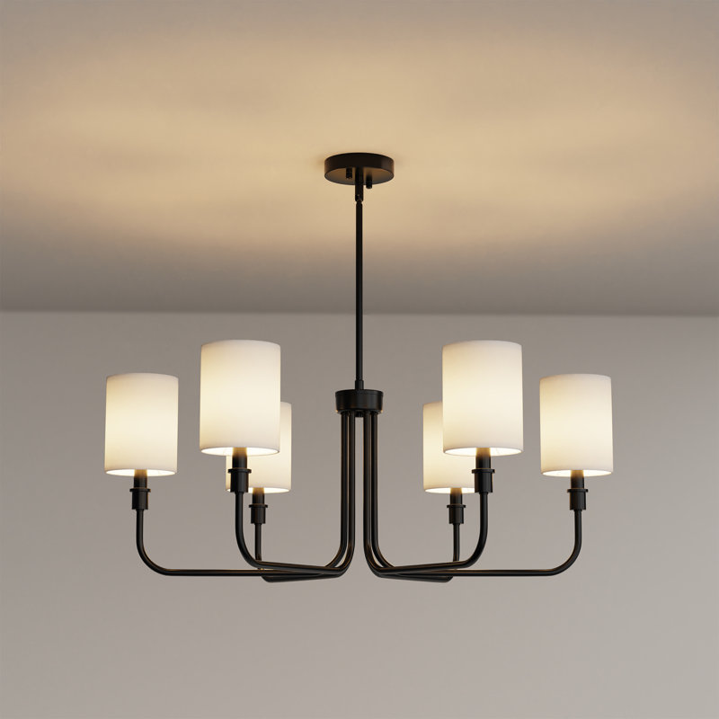 Lustre classique / traditionnel à 6 lumières à intensité variable avec abat-jour blanc Mike