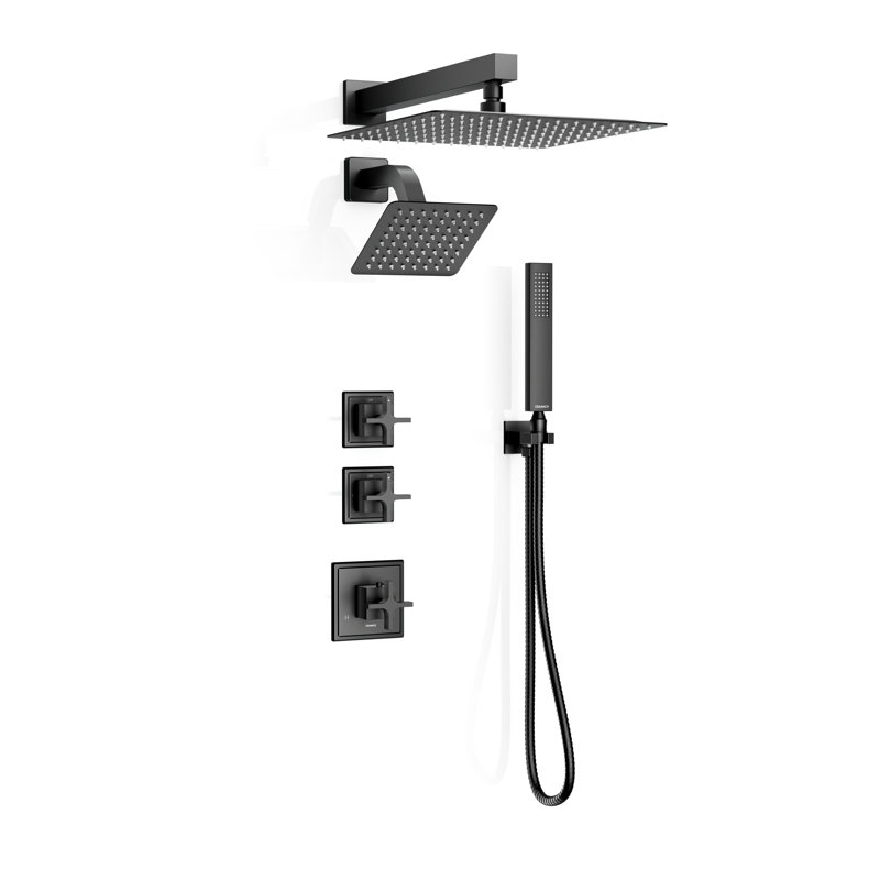 RUGEN Rain Shower Head with Handheld, 12" & 6" Dual Shower System for Spa-Like, Matte Black Shower Faucet Set with Thermostatic Valve Included