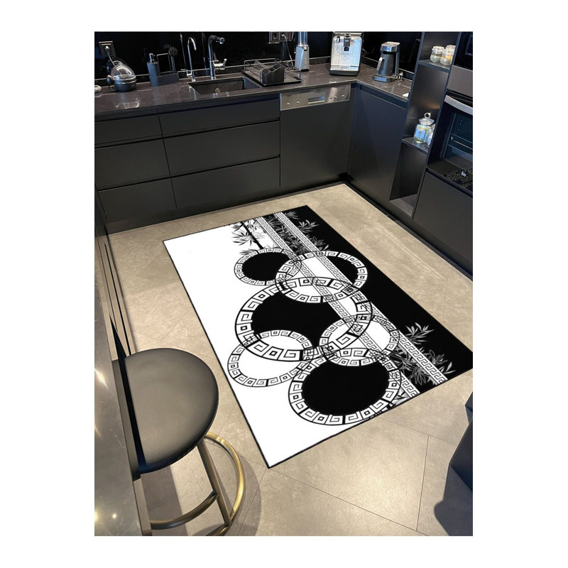 Tapis décoratif à rayures géométriques lavable à la machine