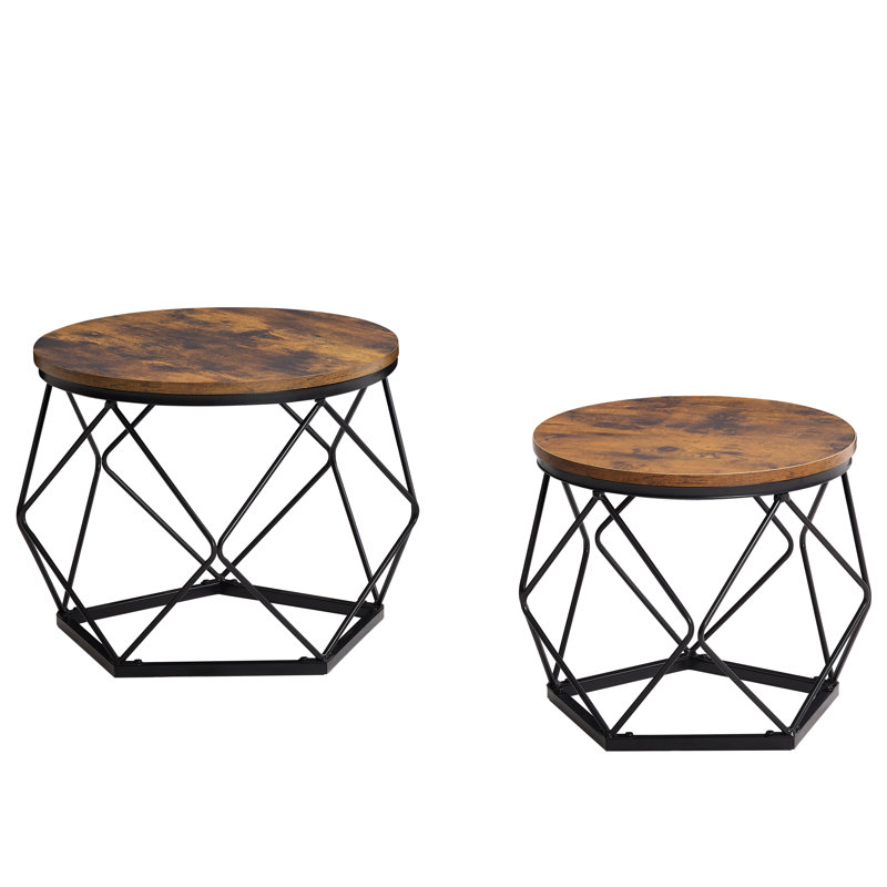 Nest of 2 Geometric Tables, Modern Stylish Living Room Home Furniture, Dark Wood
