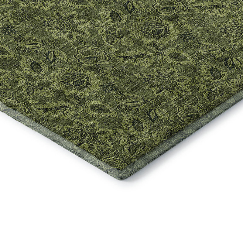 Tapis olive de qualité supérieure lavable à la machine Addington, Rond 8 pi