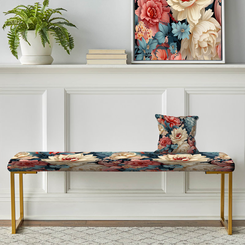 Banc rembourré or, Multicolor Vintage Whispers Floral Pattern