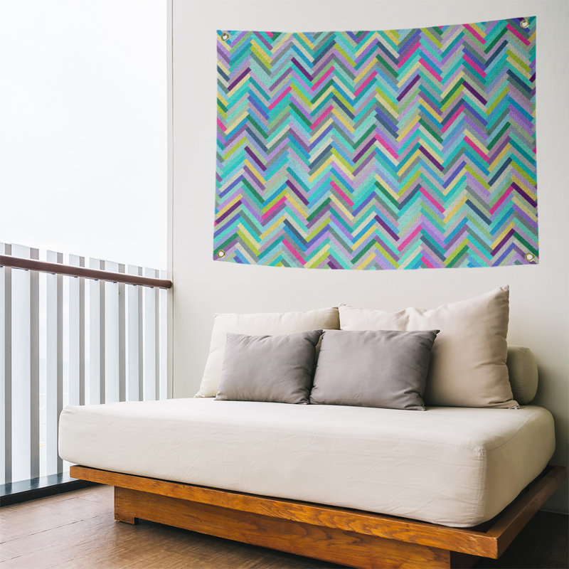 Tapisserie murale chevrons, H 26 po x l 36 po, Bleu
