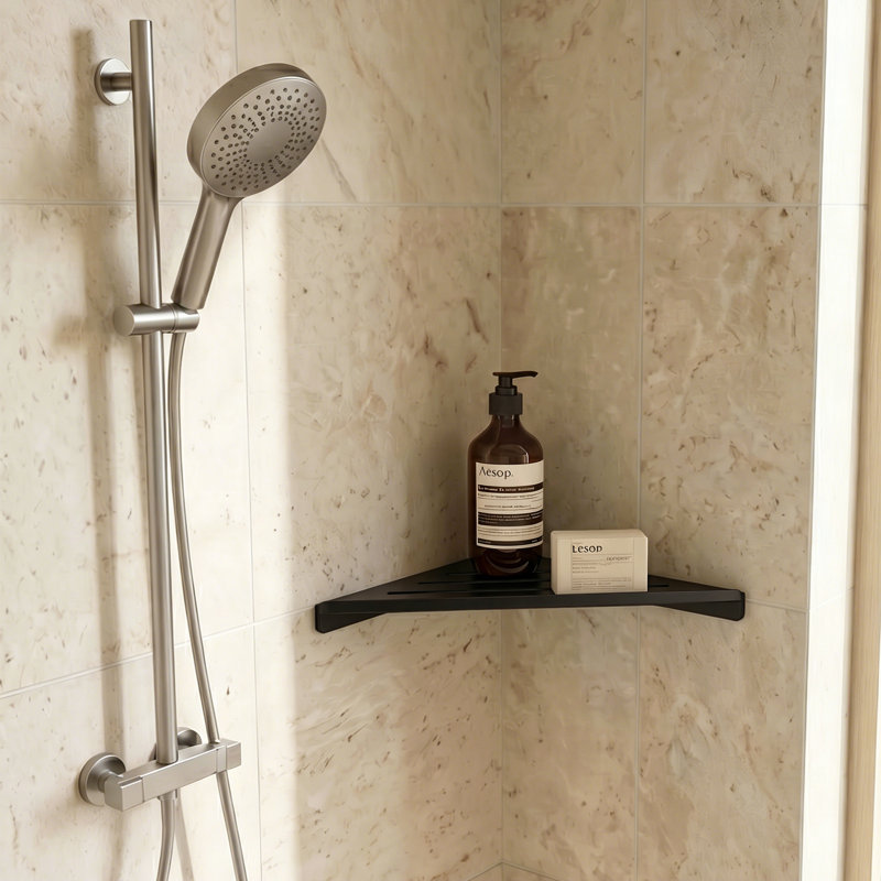 Tablette de douche Melvonia, Noir mat