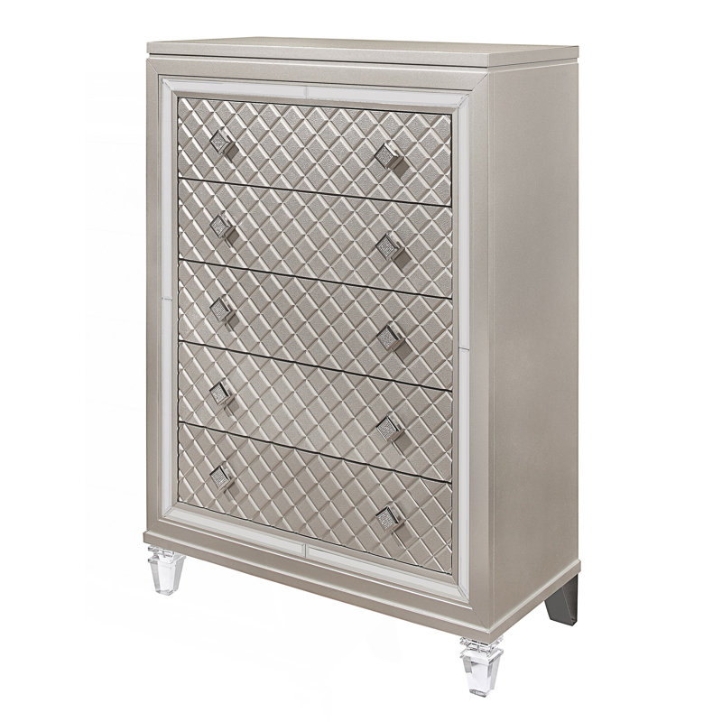 Commode de chambre Glam avec 5 tiroirs spacieux