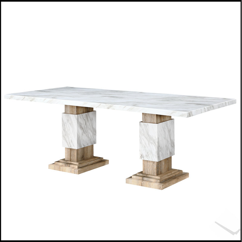 Table de salle à manger Stacey, Gris clair/beige, Bois d'hévéa