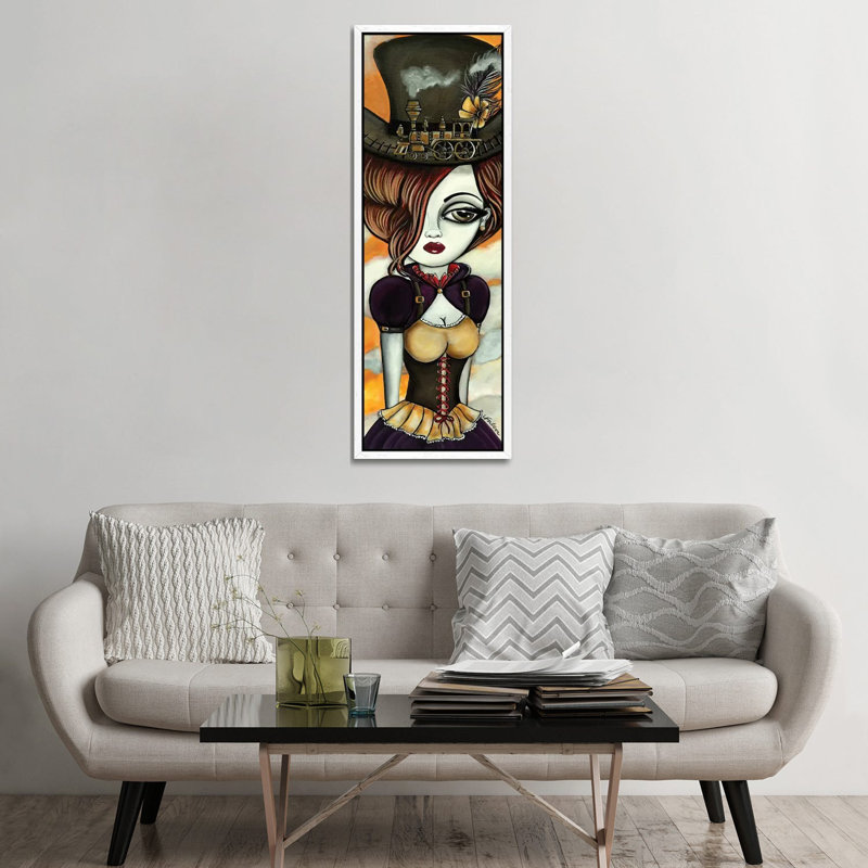 The Conductor by Lizzy Falcon - Panoramic Painting on Canvas, White Framed, 152.4cm H x 50.8cm W x 3.81cm D