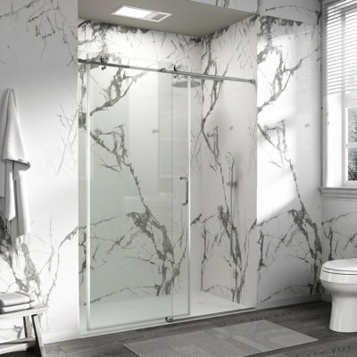 Porte de douche coulissante simple de 56 à 60 po x H 76 po, porte de salle de bain sans cadre avec verre trempé de 1/4 po (6 mm) pour douche à l'italienne, nickel brossé