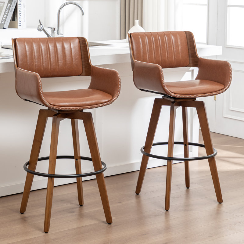 Tabourets pivotants rembourrés en similicuir Modern, Brun, Tabouret de comptoir (siège d'une hauteur de 26,5