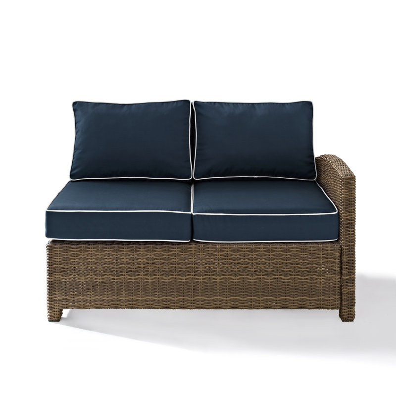 Regina 52.75" Wicker Outdoor Single-Arm Loveseat, Navy, Brown
