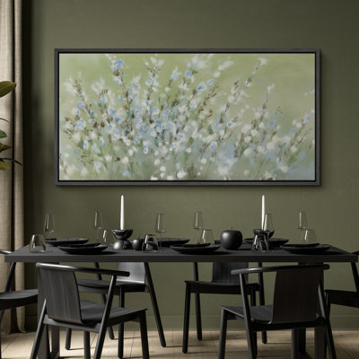 «Blue Green Wildflowers» - Impression sur toile encadrée surdimensionnée