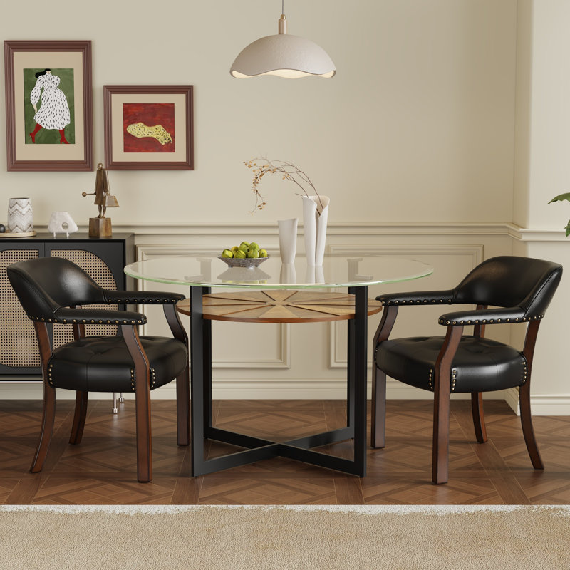 LUMERA Collection Tufted Arm Dining Chair Black, Black, Walnut