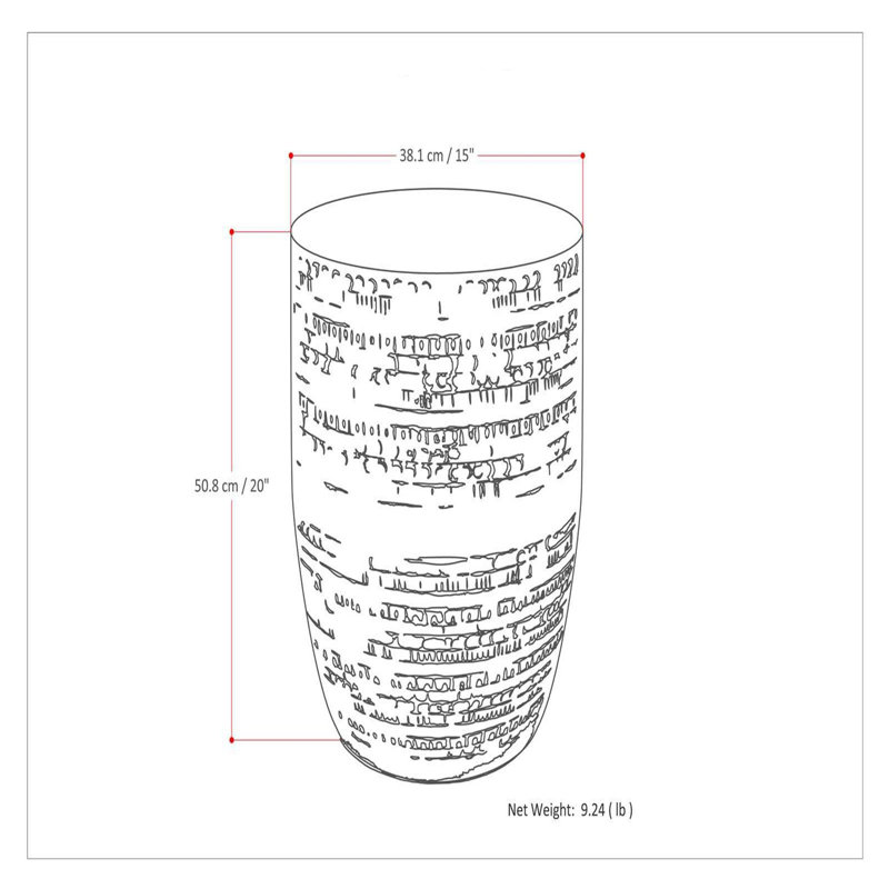 15"W Metal Boho End Table with Drum Design and Textured Finish, Assembled, Antique Silver