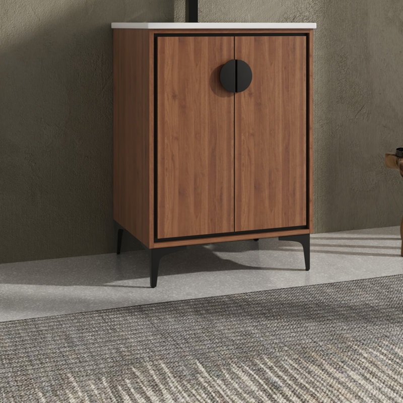 Meuble-lavabo élégant avec lavabo offrant beaucoup de rangement et un entretien facile., Brun