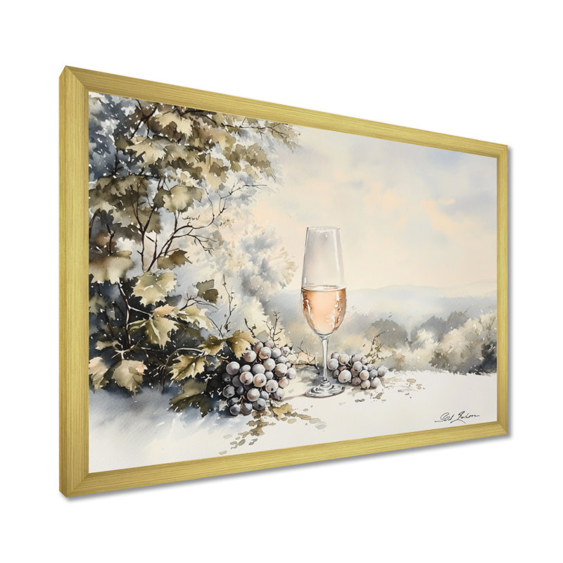«Grape Wine Chardonnay Glass II», reproduction d'art vin et champagne, H 12 po x l 20 po, Doré