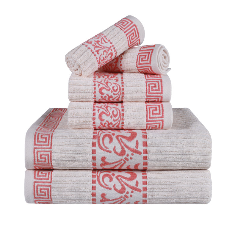 Ensemble de serviettes décoratives modernes en coton 6 pièces BNM, Ivoire / corail
