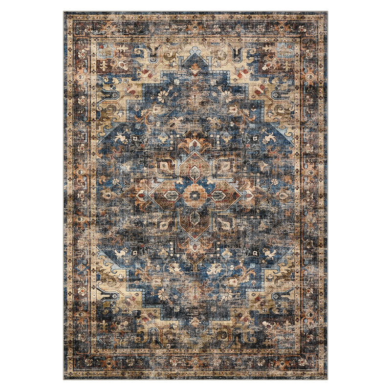 Machine Washable Area Rug Soft Rugs for Living Room Vintage Rug for Bedroom Dining Room Non-Slip Stain Resistant Under Table Rugs
