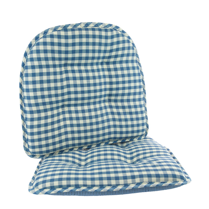 Non-Slip Gingham Dining Room And Kitchen Seat Cushions, 16 X 15 X 2 Inches, Set of 2, Gingham Blue