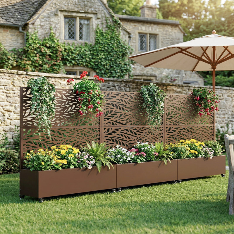 Boîte à fleurs en métal galvanisé avec treillis Eddison, H 47 po x l 47 po x P 16 po, Brun, Set of 1