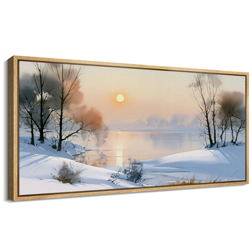 Paysage de rivière d'hiver avec arbres couverts de neige, images de salon, estampe numérique sur toile encadrée, 3 pièces - 16 po x 24 po x 3 pièces, 24 po x 36 po x 3 pièces