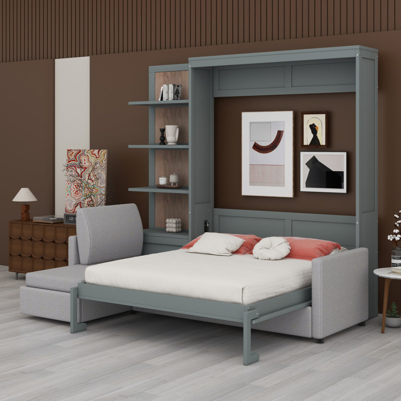Lit escamotable mural avec canapé et tablettes Murphy, Gris