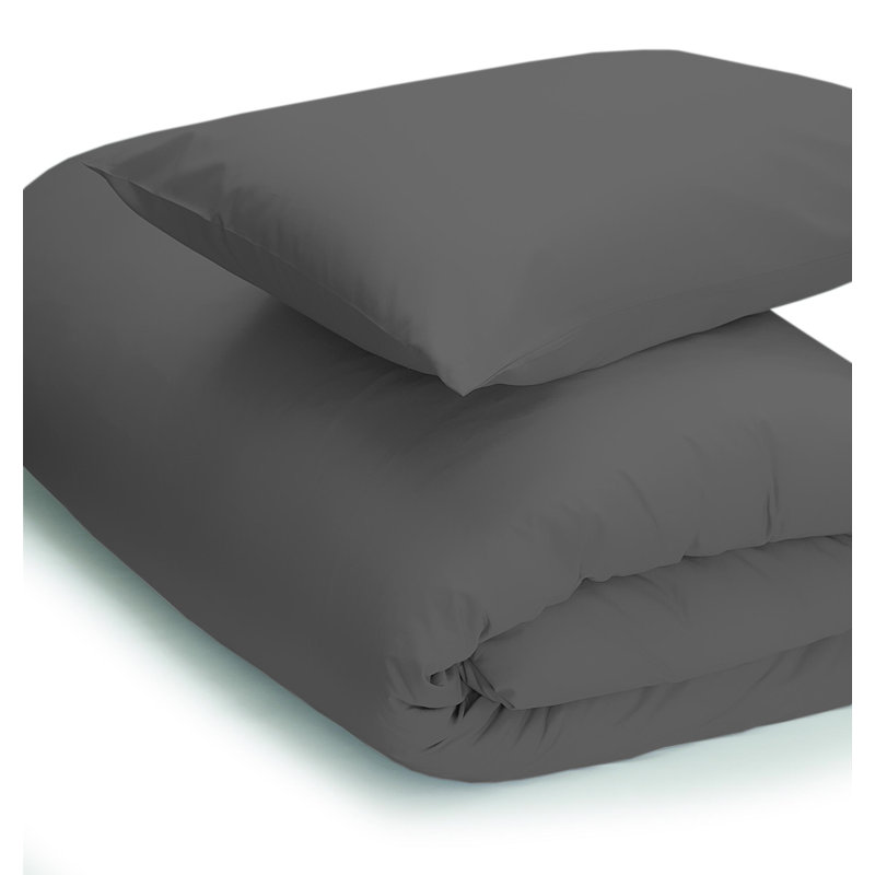 200 TC 50/50 Percale Polycotton Cotton Blend, Polyester Solid Colour Duvet Cover Set with Pillowcases, Grey
