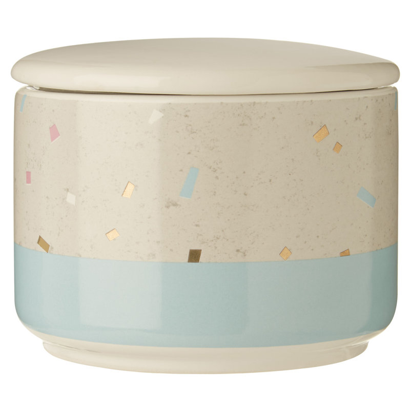 Stoneware Jar, Grey/Blue, 9" H x 11" W x 11" D