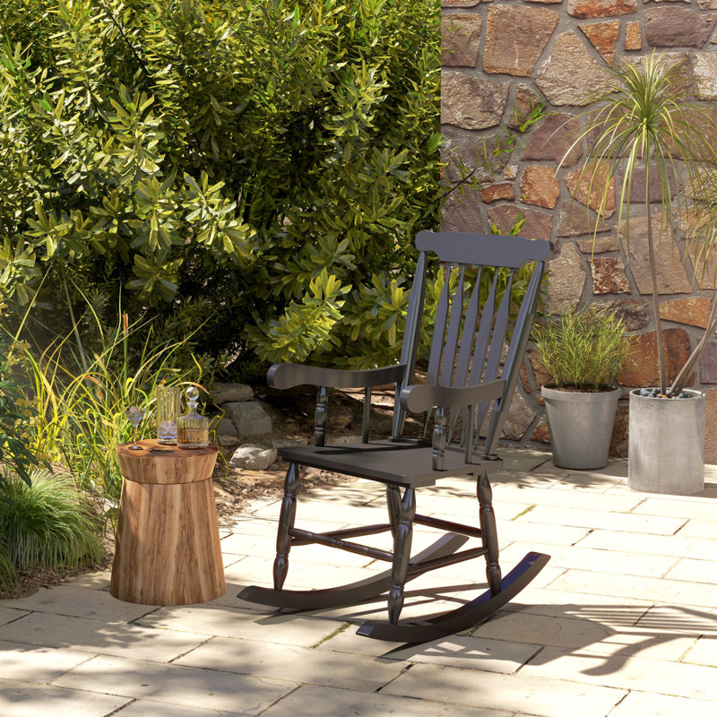 Outsunny Outdoor Wood Rocking Chair, 350 Lbs. Porch Rocker With High Back For Garden, Patio, Balcony, Black