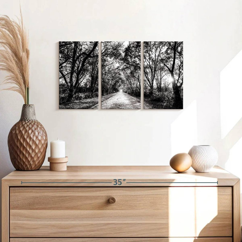Ensemble de 3 pièces sur toile Trees BW Forest Path, H 12 po x l 26 po x P 1 po