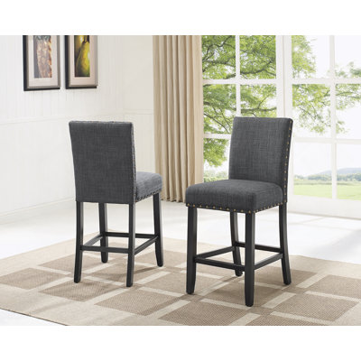 Biony Fabric Counter Height Stools with Nailhead Trim, Set of 2