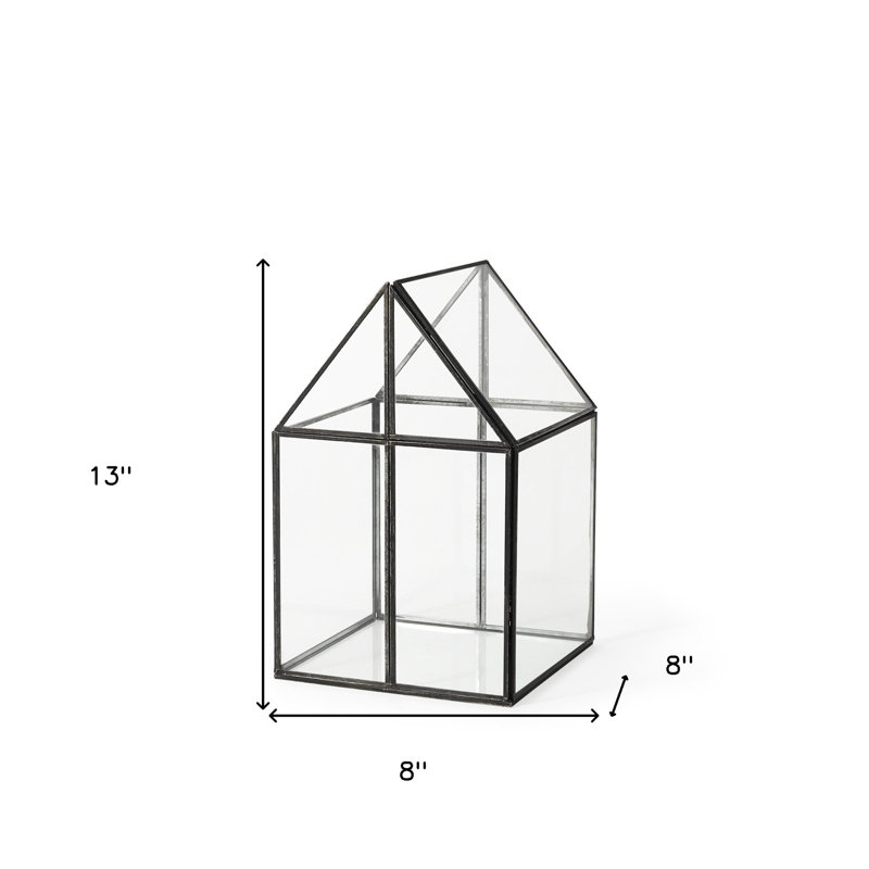 Amarina Clear And Black Glass and Metal Terrarium Box, 13" H x 8" W x 8" D