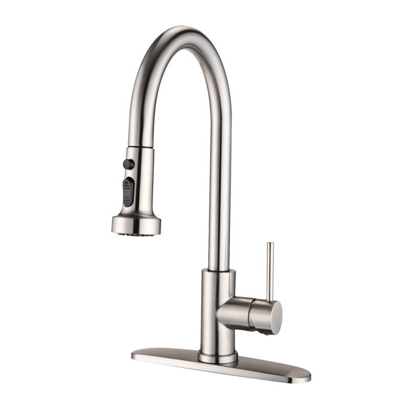 Kitchen Faucet With Pull Down In Brushed Nickel Stainless Steel - Scratch , Rust Protected, Spot , 360 Swivel Spout, 1.8Gpm Construction Scratchproof, Rustproof, Spot-, Swiveling Flow