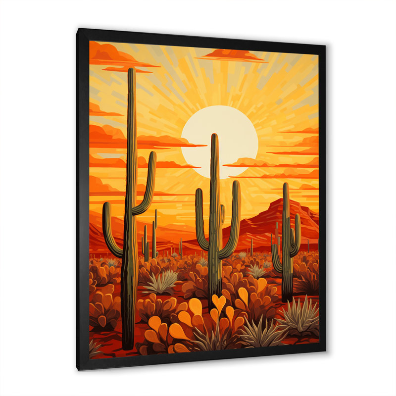 Cactus Sunset Shadows - Cactus, impressions sur toile, Cadre simple noir, H 20 po x l 12 po x P 1 po