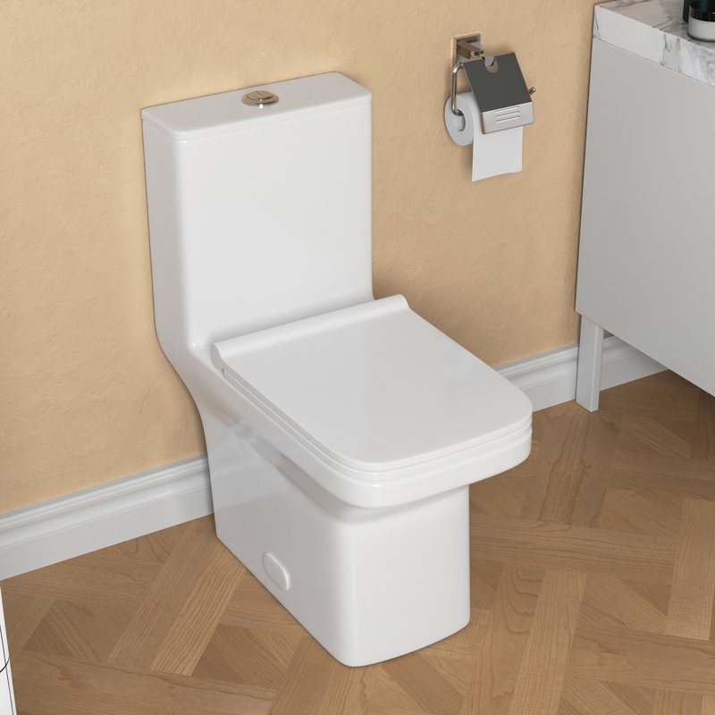 Ace One-Piece Square Toilet Dual-Flush 1.1/1.6 GPF 12" Rough in Floor Mounted with White Glazed Surface (Seat Included)
